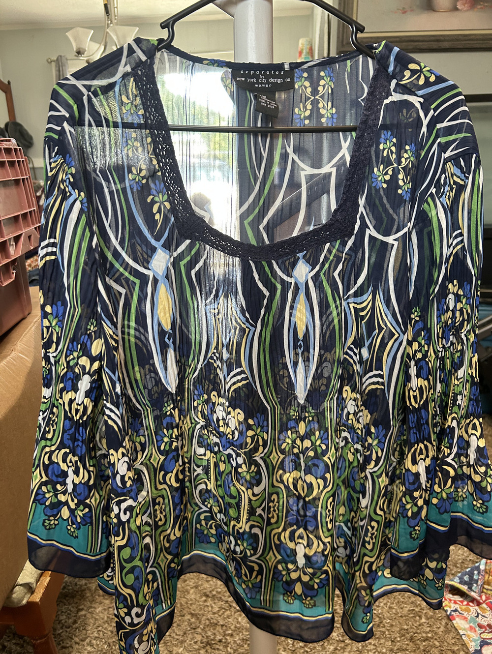 New York City Design Co. Women's 2X Sheer Patterned Blouse